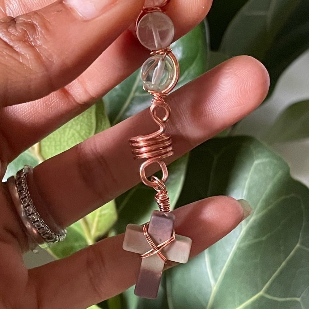 Loc/hair jewelry adorned w/natural agate crystal cross